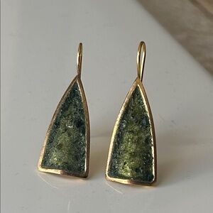 David URSO emerald green-tinted Herkimer Quartz Crystal gold over silver Earring